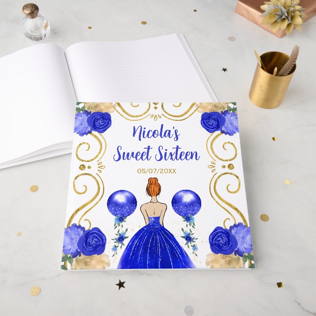 Libro De Visitas Sweet Sixteen Red Hair Princess in Blue (Anverso Abierto)