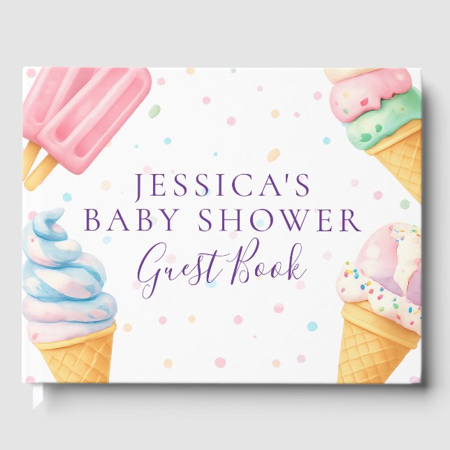 Libro De Visitas Sweet Treat Ice Cream Pastel Baby Shower Guest Boo (Anverso)