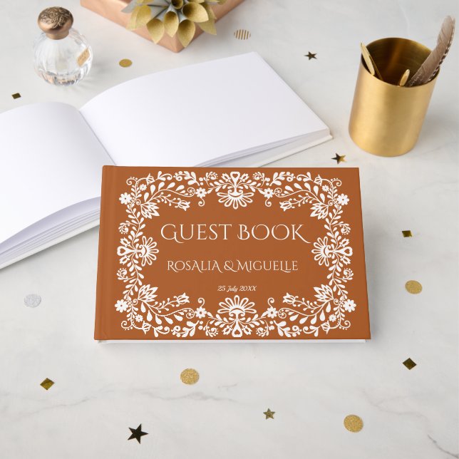 Libro De Visitas Talavera terracotta vintage Mexican wedding (Anverso Abierto)