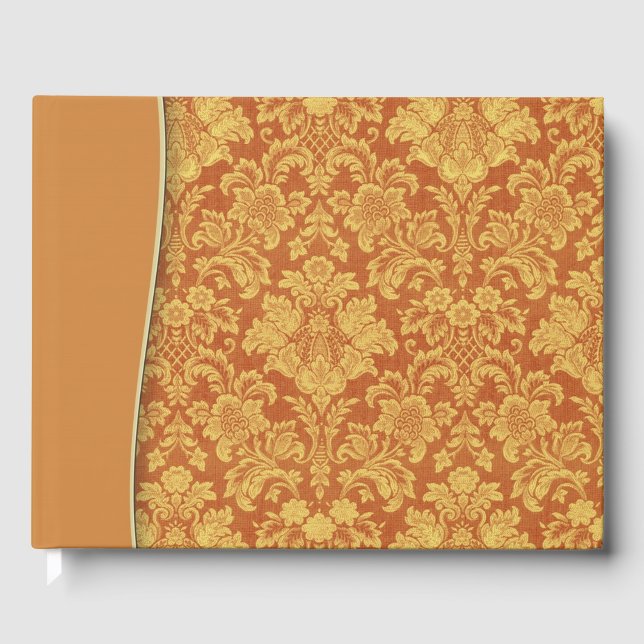 Libro De Visitas Tan Natural Damask Wedding o Shower Guestbook (Anverso)
