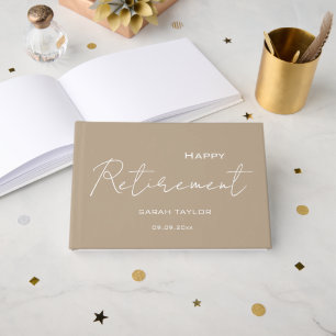 Libro De Visitas Taupe Blanco Moderno Jubilación Feliz Personalizad