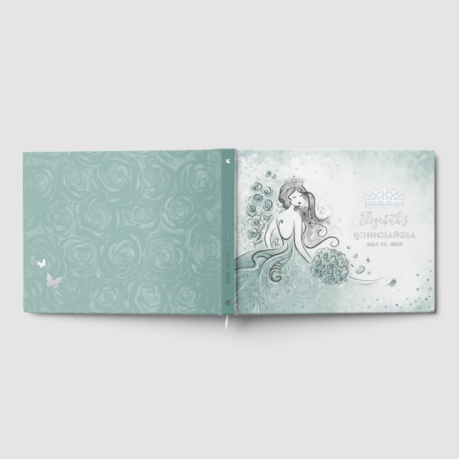 Libro De Visitas Teal Light Sage Seafoam Princess Quince Birthday (Lleno)