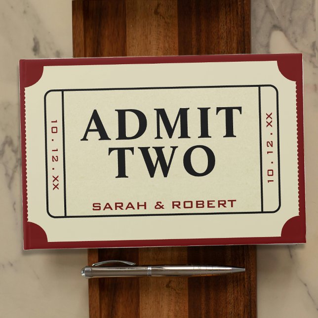 Libro De Visitas Teatro de cine retro admite dos Bodas de entradas (Retro Cinema Theater Admit Two Ticket Wedding Guest Book)