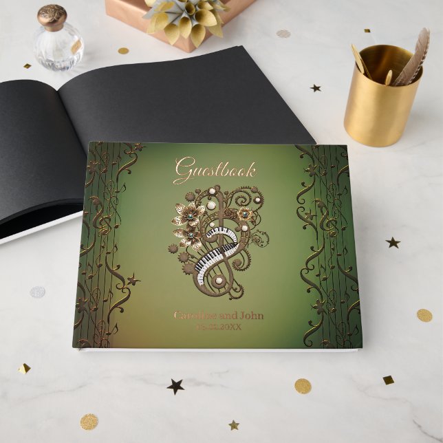 Libro De Visitas Teclado curvo de piano de vapor. (Anverso Abierto)