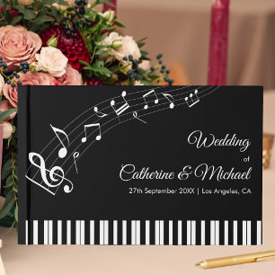 Libro De Visitas Teclas de Piano Notas Musicales Boda Negras y Blan