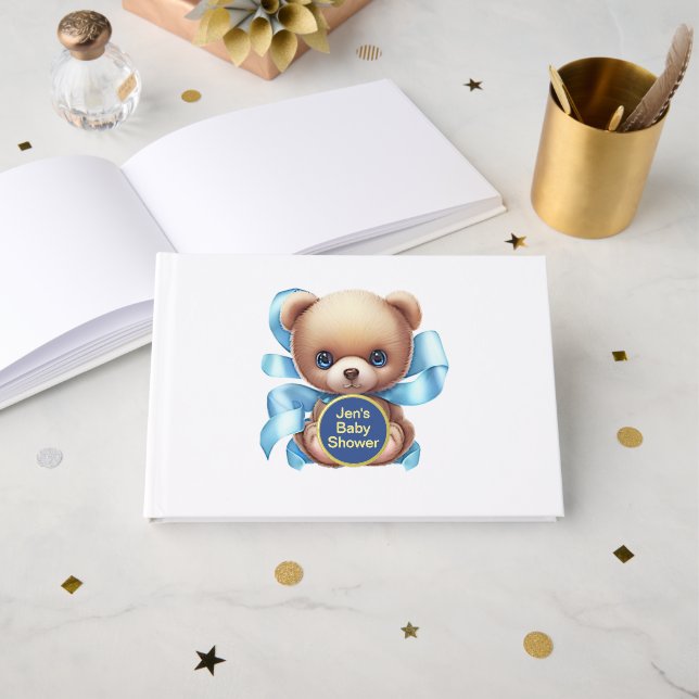 Libro De Visitas Teddy Bear Blue Baby Shower (Anverso Abierto)
