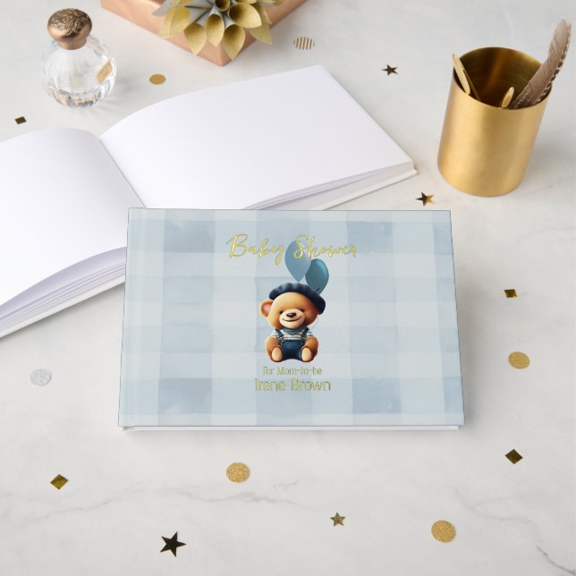 Libro De Visitas Teddy Bear Jean Baby Shower Blue (Anverso Abierto)
