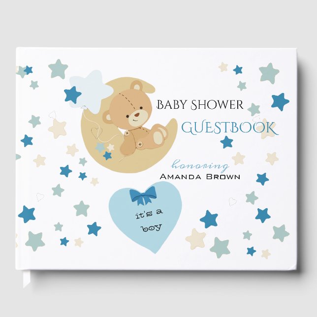 Libro De Visitas Teddy Bear Love Baby Boy Shower | (Anverso)