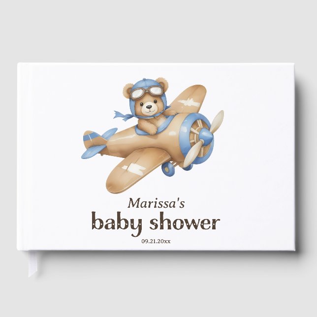 Libro De Visitas Teddy Bear Pilot Baby Boy Shower (Anverso)