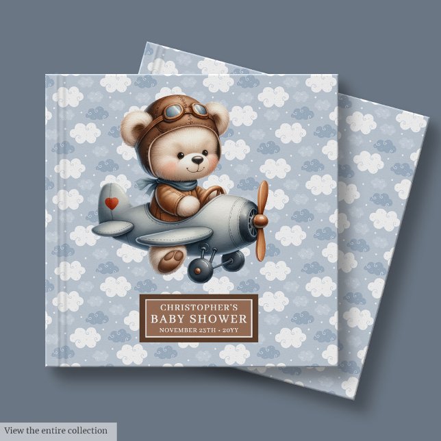 Libro De Visitas Teddy Bear Pilot Baby Shower Guest Book Blue Theme (Teddy Bear Pilot Baby Shower Guest Book Blue Theme)