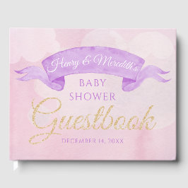 Libro De Visitas Teddy Bear Watercolor Purple Baby Shower Guestbook