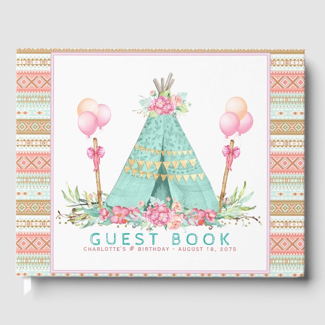 Libro De Visitas Teepee Birthday Party Guest Book (Anverso)