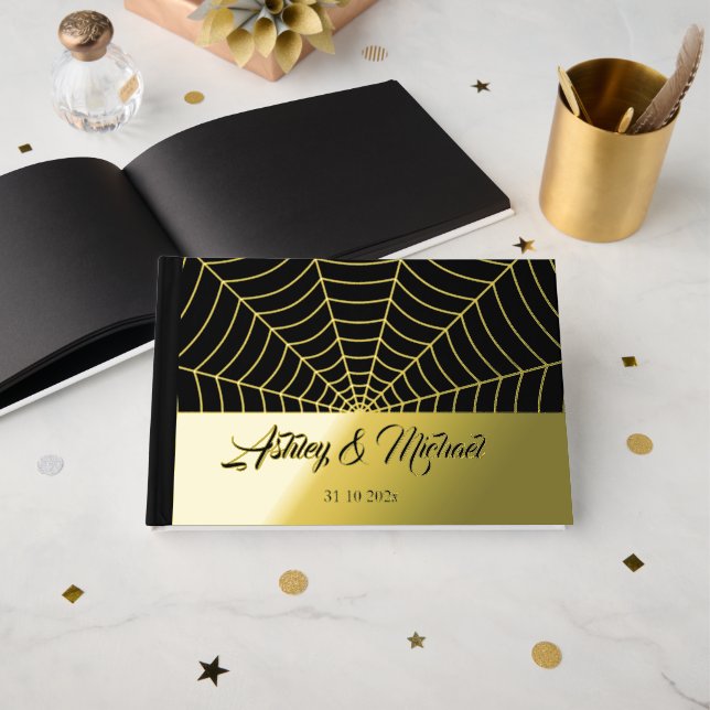 Libro De Visitas telaraña gótica Relieve metalizado de oro negro de