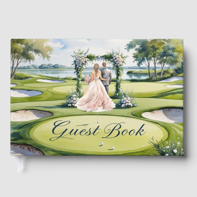 Libro De Visitas Tema Boda de golf para golfer en campo de golf (Anverso)