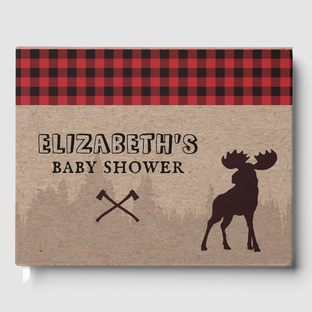 Libro De Visitas Tema de Baby Shower de Rustic Buffalo Plaid Lumber (Anverso)