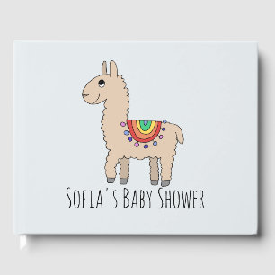 Libro De Visitas Tendencias Arcoíris Llama Cartoon y Nombre Baby Sh