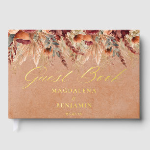 Libro De Visitas Terracota de Borgoña Florals Pampas Boda de Grass