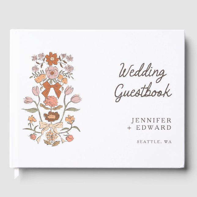 Libro De Visitas Terracotta Bows & Blossoms Boda Floral (Anverso)