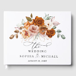 Libro De Visitas Terracotta Burnt Orange Floral Wedding Guest Book