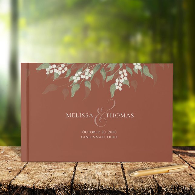 Libro De Visitas Terracotta Elegant Wedant Personalizado Floral (Terracotta greenery wedding guest book)