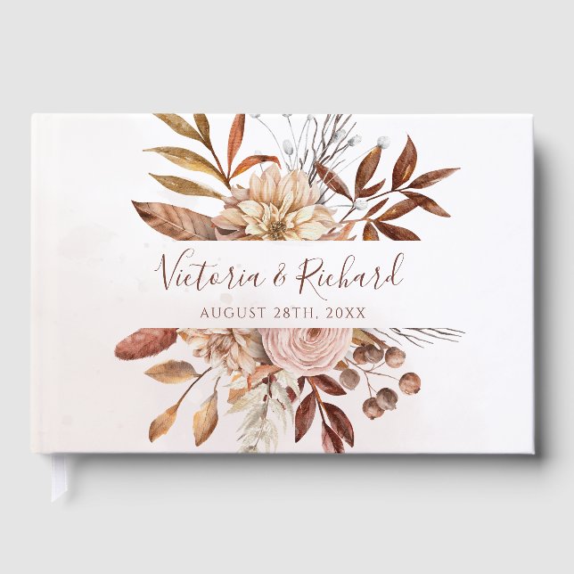 Libro De Visitas Terracotta Flores de óxido Boho Fall Boda (Anverso)