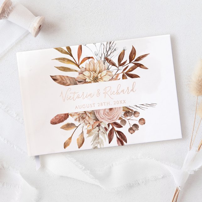 Libro De Visitas Terracotta Flowers Boho Autumn Foliage Wedding (Subido por el creador)
