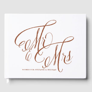 Libro De Visitas Terracotta Sr. y Sra. Rustic Calligraphy Boda