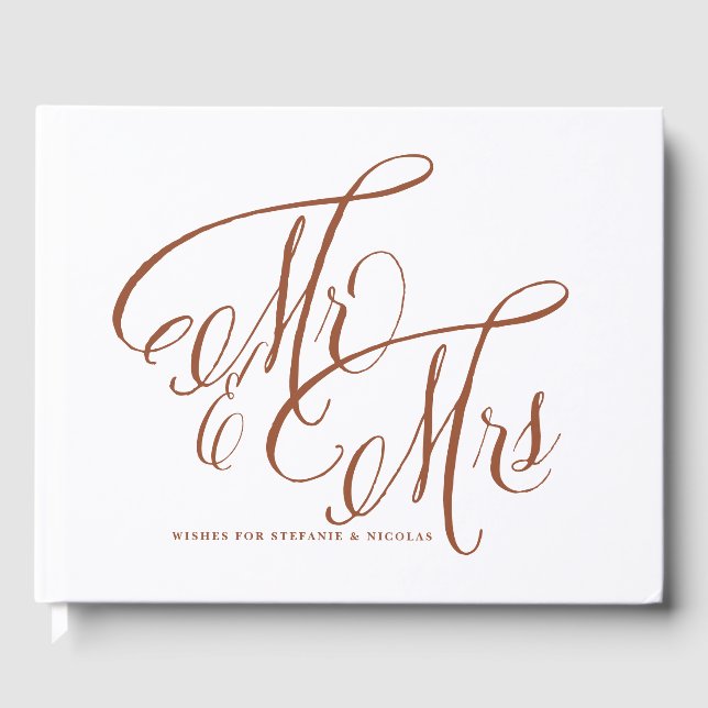 Libro De Visitas Terracotta Sr. y Sra. Rustic Calligraphy Boda (Anverso)