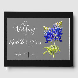 Libro De Visitas Texas Bluebonnets sobre gris oscuro, boda de prima