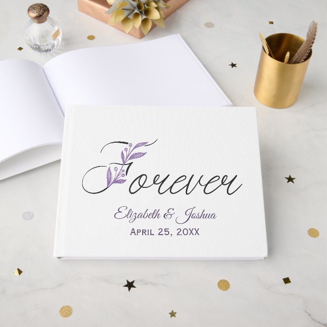 Libro De Visitas Texto floral PARA SIEMPRE para boda (Anverso Abierto)