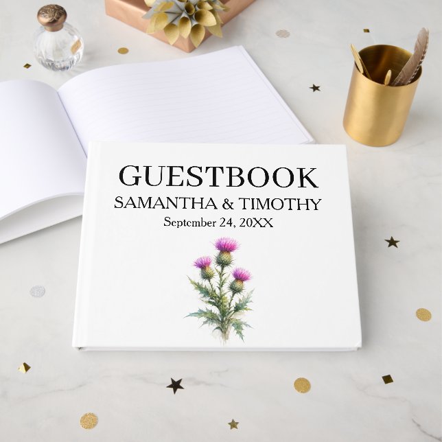 Libro De Visitas Thistle Scottish Watercolor Floral Wedding (Anverso Abierto)