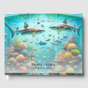 Libro De Visitas Tiburones y peces Acuarela acuática Acuario Boda