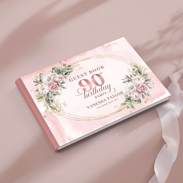 Libro De Visitas Timeless Dusty Pink Gold Greenery 90th Birthday  (Timeless Dusty Pink Gold Greenery 90th Birthday Guest Book

)