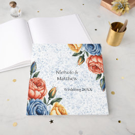 Libro De Visitas Tinta Alcohólica Rosas Naranjas Azules Boda