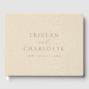 Libro De Visitas Típografía de oro personalizada Cream Faux Linen