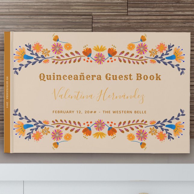 Libro De Visitas Tipografía floral occidental mexicana Quinceanera (Quinceanera Guest Book to gather signature and well wishes from the special day)