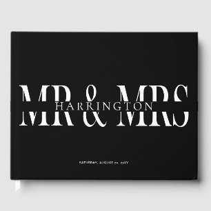 Libro De Visitas Tipografía moderna blanca negra Sr. y Sra. Boda
