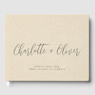 Libro De Visitas Tipografía personalizada Cream Faux Linen Boda