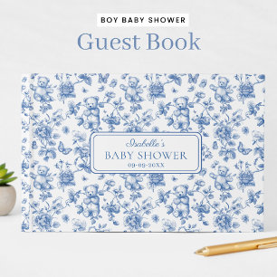 Libro De Visitas Toile De Jouy Teddy Bear Blue Baby Shower
