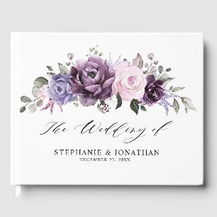 Libro De Visitas Tonos de violeta morada agitada florece Boda morad
