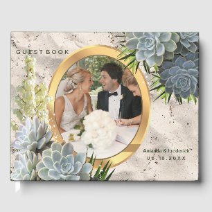 Libro De Visitas Tonos suculentos de azules pálidos Boda
