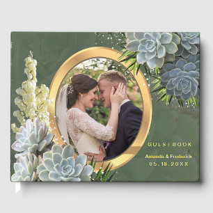 Libro De Visitas Tonos suculentos de azules pálidos Boda