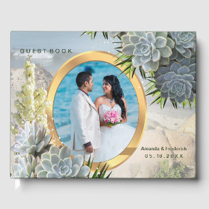 Libro De Visitas Tonos suculentos de azules pálidos Boda
