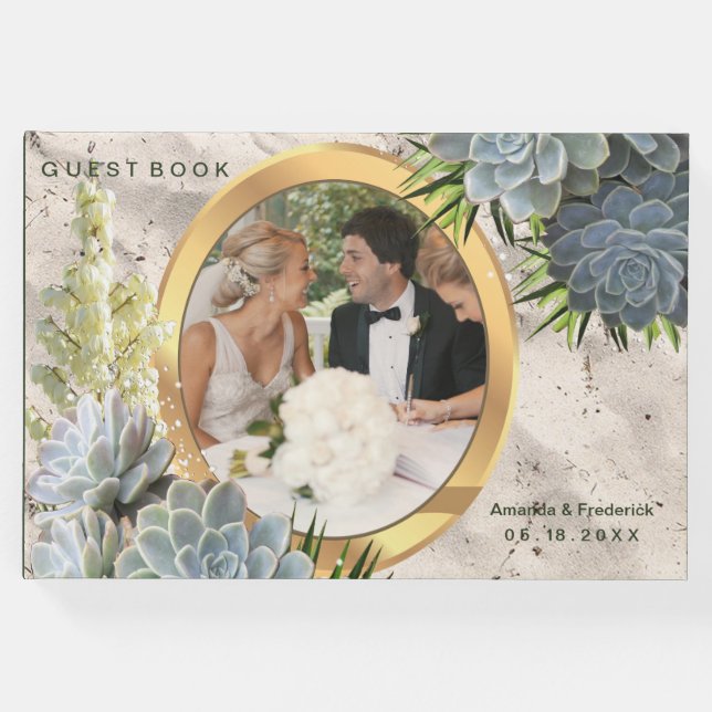 Libro De Visitas Tonos suculentos de azules pálidos para boda (Anverso)