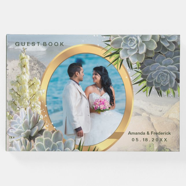 Libro De Visitas Tonos suculentos de azules pálidos para boda (Anverso)