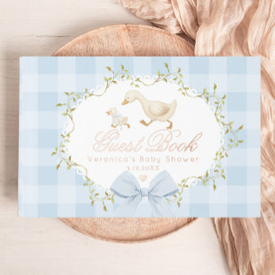 Libro De Visitas Tonto Ganso Azul Gingham Caprichoso Baby Shower