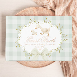 Libro De Visitas Tonto Ganso Sage Gingham Caprichoso Baby Shower