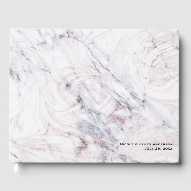 Libro De Visitas Toque de Rosa Mármol Blanco y Gris Chic Boda (Anverso)