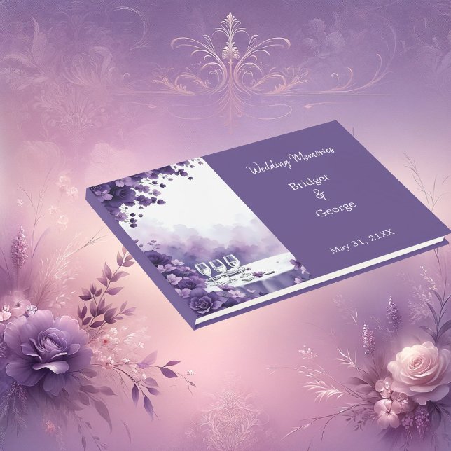 Libro De Visitas Torre Eiffel de París Boda y Morado Floral (Subido por el creador)