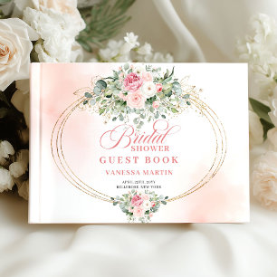 Libro De Visitas Tórrido Bohemio Rubor Floral Oro Ducha de Novia 